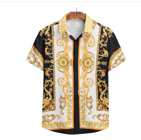 Foreign trade 2024 Summer new European and American plus size men's short sleeve court retro digital printing shirt shorts suit