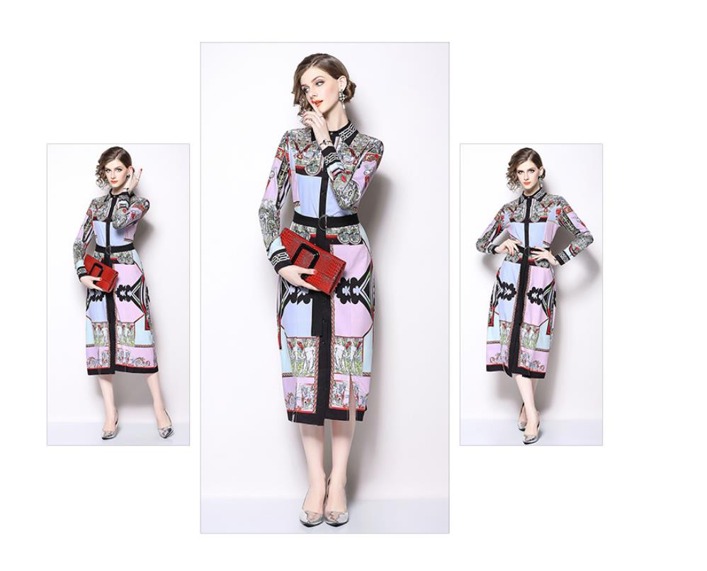 Spot real shot 5769-European station 2020 star catwalk new women's classical print shirt dress