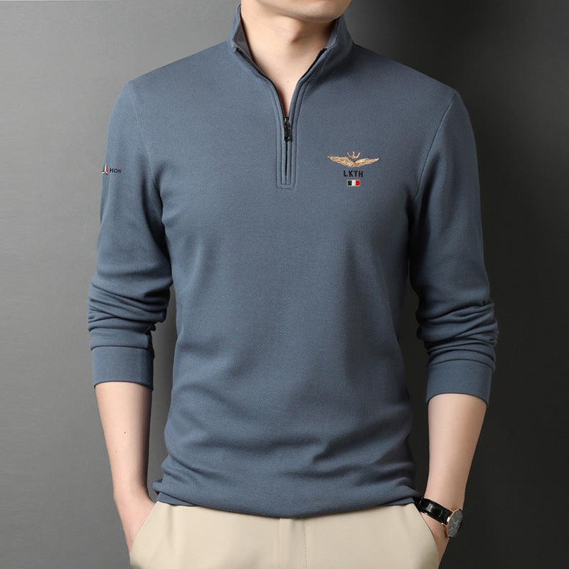 Autumn Men's Half-High Collar Long-Sleeved T-Shirt Business Casual Base Shirt Thin Clothes Men's Embroidered Loose Polo Shirt