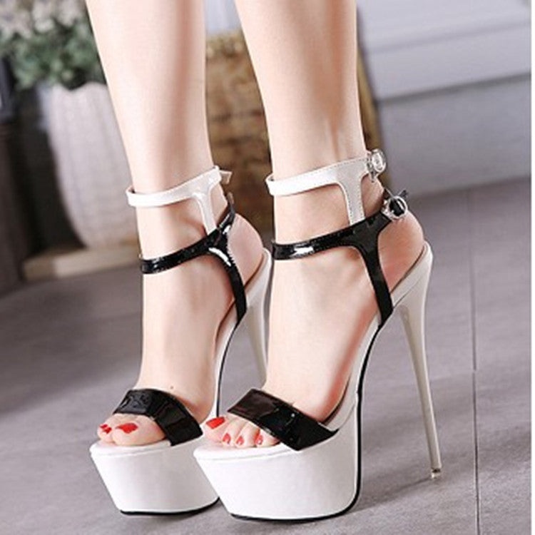 2023 Summer new European and American sexy nightclub high heel shoes water platform super high heel sandals foreign trade size 46 stiletto heel women's shoes