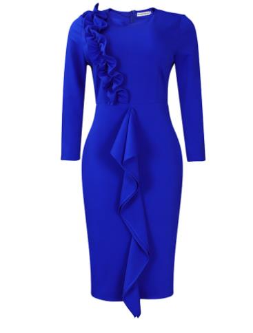 Autumn And Winter New Fashion Temperament Crew Neck Ol Long Sleeve Dress Ladies