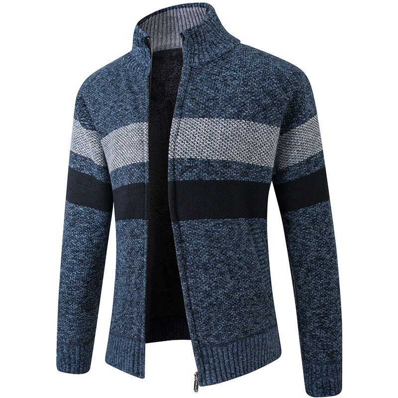 Autumn and winter men's new plus velvet thick sweater fashion stand collar sweater cardigan zipper jacket coat trendy