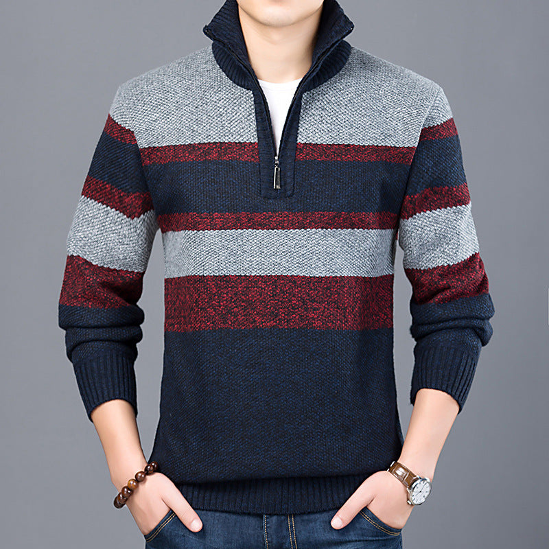 Autumn And Winter New Men's Striped Turtleneck Pullover Sweater