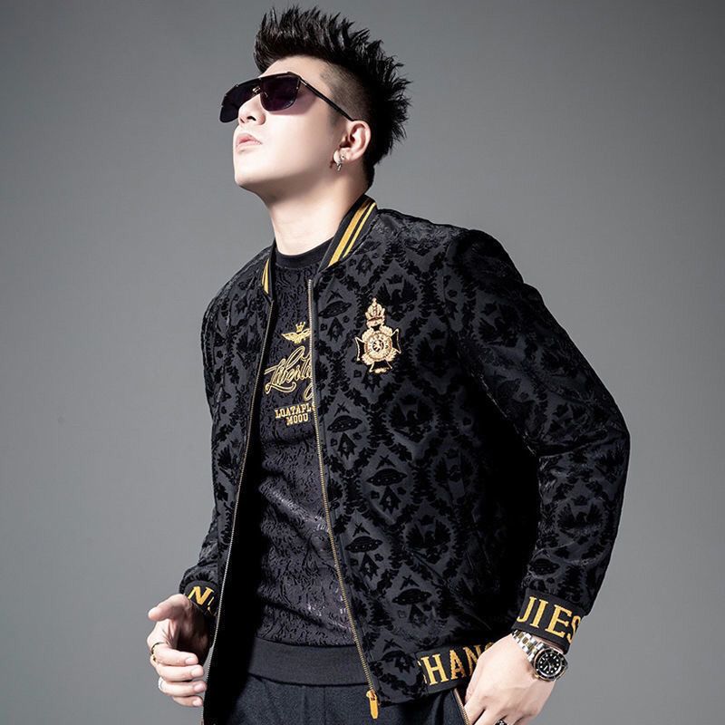 Men's Jacket in Autumn and Winter Plus Velvet Medal Embroidered Baseball Coat Men's Korean Jacquard Coat Men's