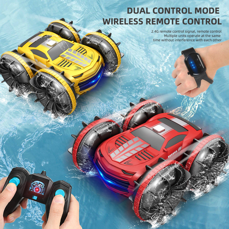 Factory direct sale 2.4g gesture watch amphibious amphibious remote control car double-sided stunt