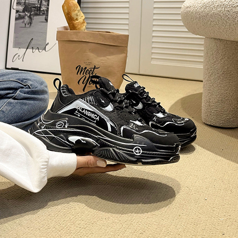 Paris series Four Seasons New thick bottom graffiti daddy shoes couple fashion casual sneaker trendy 9953