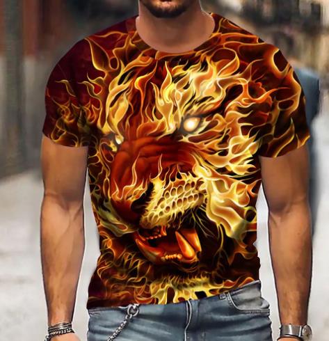 Summer Men's T-shirt Lion Pattern 3d Digital Printing Round Neck Short-sleeved T-shirt Hip-hop Casual Large Size