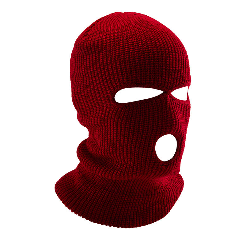 Winter Outdoor Warm Headgear Men's Ski Cold-proof Riding Mask Three-hole Cap Wool Knitted Sports Mask