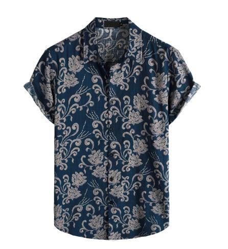 Men short-sleeved shirt with retro pattern digital printing