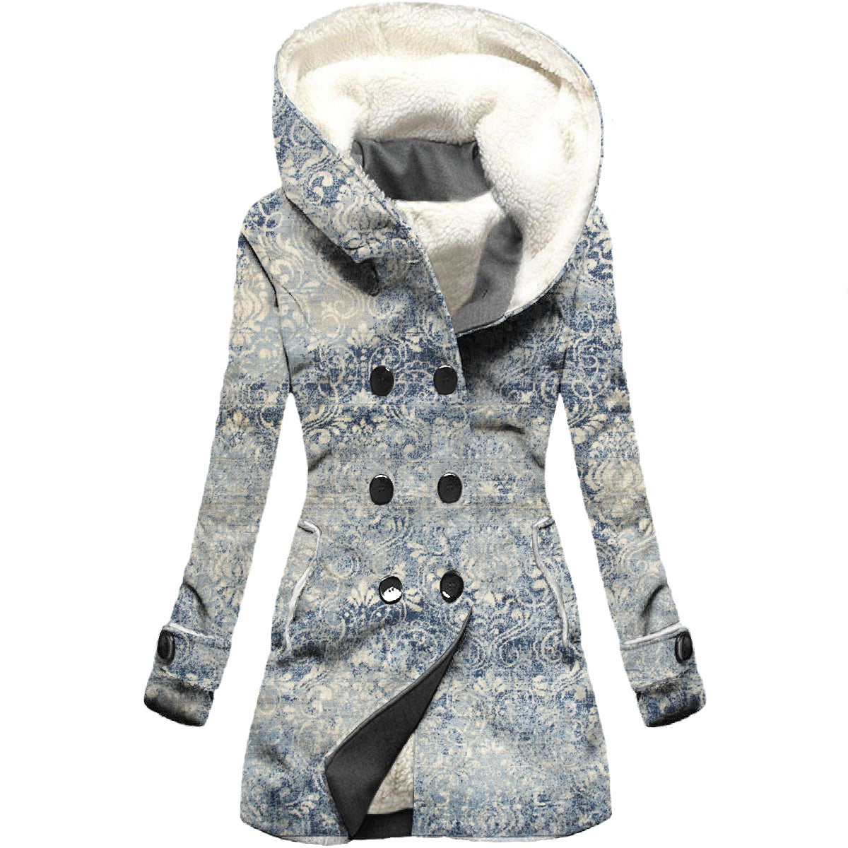 Women's windbreaker winter thickened 3D floral printed hooded coat