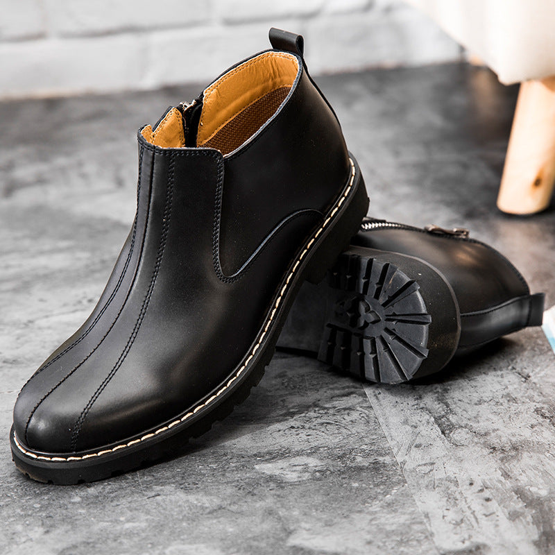 2020 New Winter Boots Leather Mens Martin retro round boots fashion leather shoes boots youth