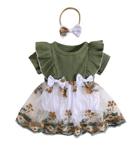 INS Summer New Toddler Baby Triangle Climbing Dress Mesh Dress Pit Strip Short Sleeve Stitching Princess Dress Cross-Border