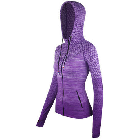 Women's Winter Sports Jackets Slim Zipper Hooded Gym Tops Long Sleeves Sportswear Outdoor Running Yoga Fitness Seamless Coat