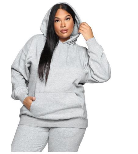 Loose And Casual Solid Color Hooded Long-sleeved Sweater Suit Plus Size