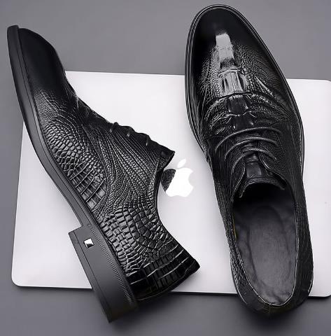 Men's pattern pointed business dress shoes increased by 6cm