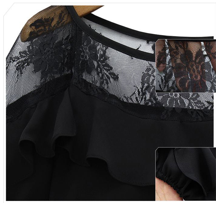 USA SIZE Women's large size chiffon shirt loose hollow sexy short-sleeved shirt shirt