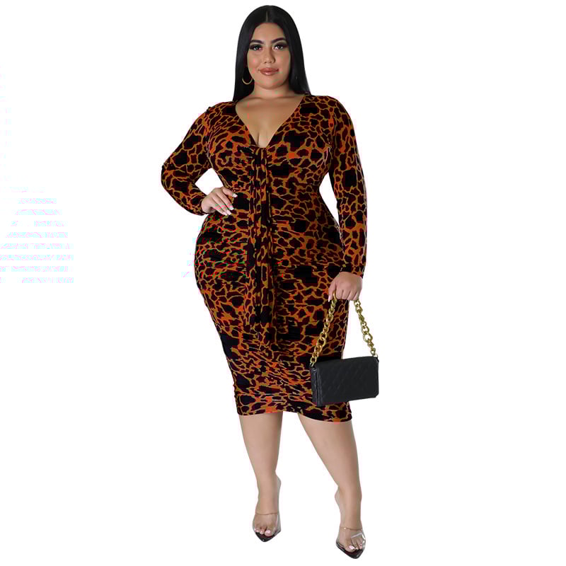 Plus Size Women's Clothes Sexy Sheath Leopard Print Dress