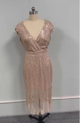 2020 summer women's dress new sexy nightclub hollow bag hip bronzing hanging neck dress