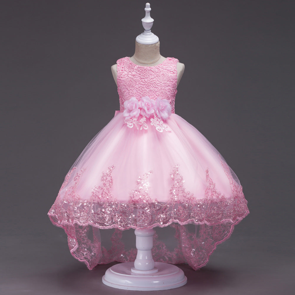 Children's wear Europe and the United States summer girls hook flower sleeveless dress flower girl flower tail dress show children skirt