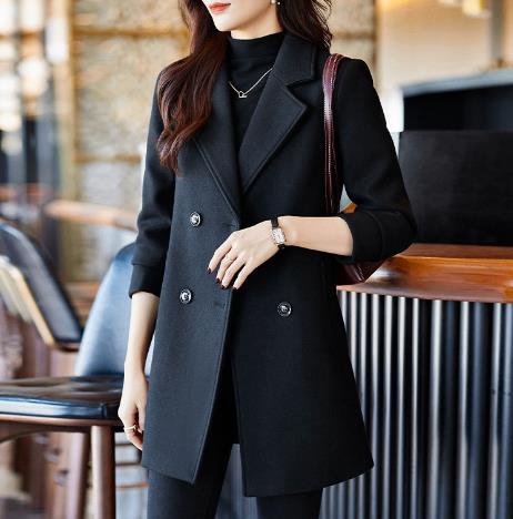 Black Double Breasted Coat Autumn And Winter New Women's Suit Jacket