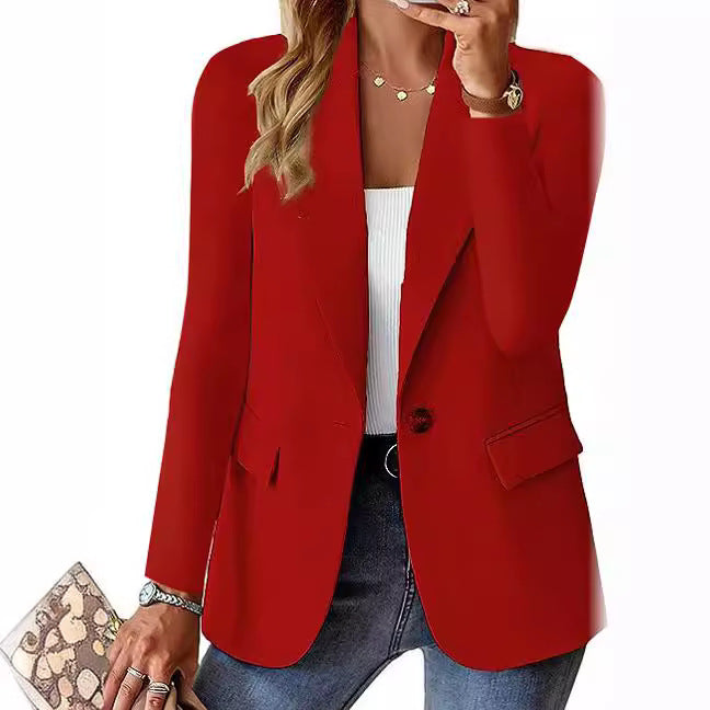 autumn long sleeve solid color cardigan small suit jacket for women