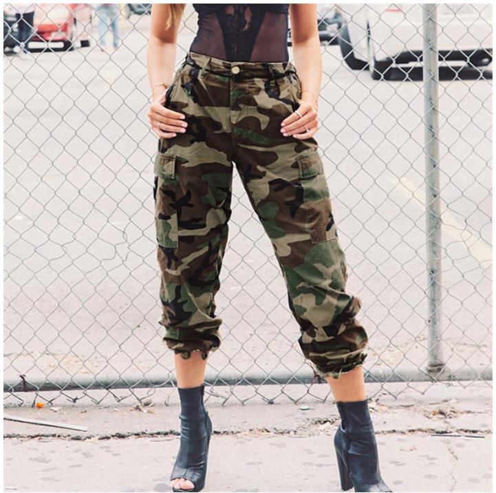 Camouflage zipper beam foot overalls women
