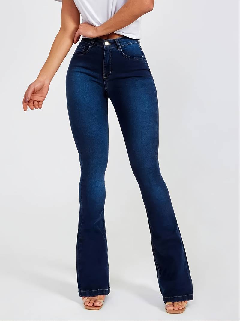 Stretchy High-Rise Skinny Bell Bottoms Dark Wash Flared Boot Cut Jean Pants Women's Clothing and Denim
