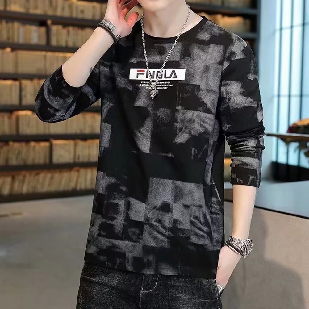 New Autumn Men's Print Long Sleeve T-Shirts Sports Crew Neck Tee Shirt Casual Blouse Pullovers Men Undershirts Tops