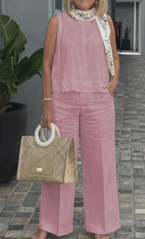 Sleeveless top and wide-leg pants two-piece set