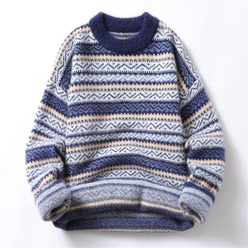 Autumn And Winter Mink Velvet Sweater Men's Knit Sweater Plus Velvet Thick Winter Coat Warm Line