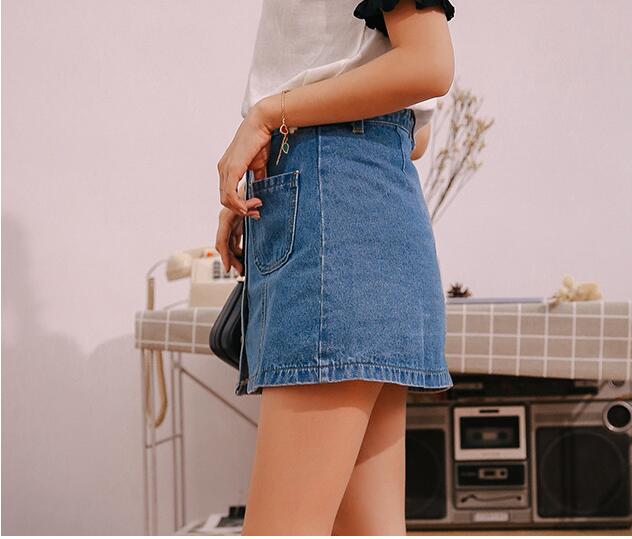 Denim Skirt High Waist A-line Mini Skirts Women 2020 Summer New Arrivals Single Button Pockets Blue Jean Skirt Style Saia Jeans