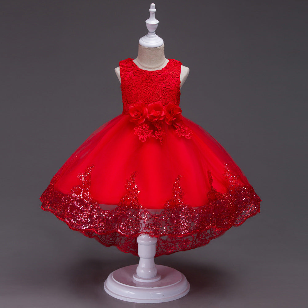 Children's wear Europe and the United States summer girls hook flower sleeveless dress flower girl flower tail dress show children skirt