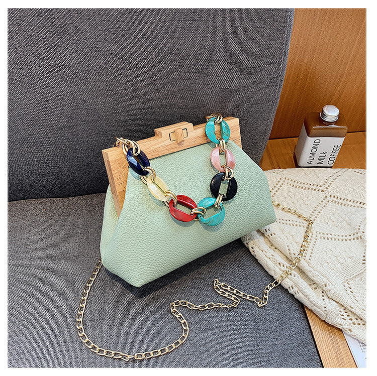 Wooden Clip Bag Autumn And Winter New Female Bag