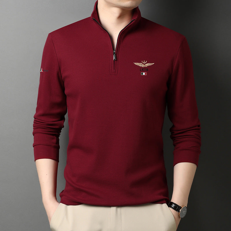 Autumn Men's Half-High Collar Long-Sleeved T-Shirt Business Casual Base Shirt Thin Clothes Men's Embroidered Loose Polo Shirt