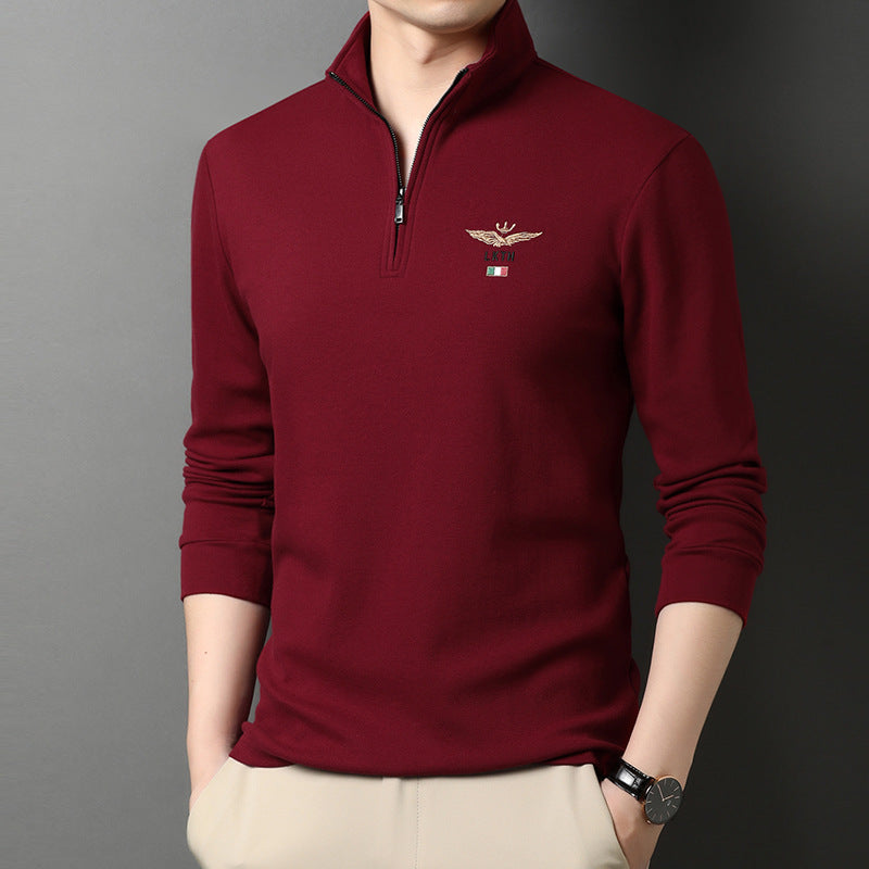 Autumn Men's Half-High Collar Long-Sleeved T-Shirt Business Casual Base Shirt Thin Clothes Men's Embroidered Loose Polo Shirt