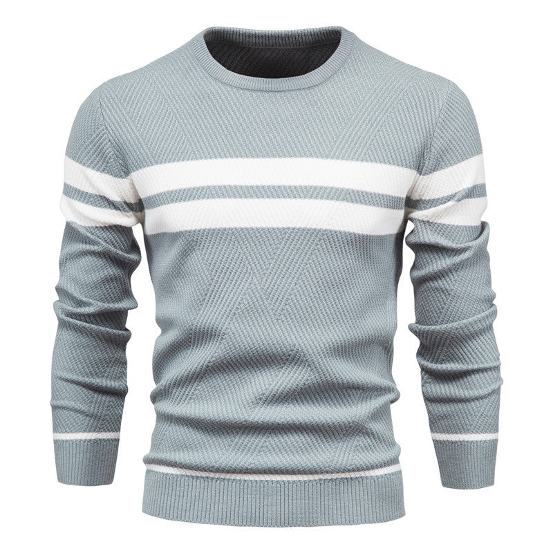 In stock autumn and winter men's casual striped men's sweater pullover color matching round neck men's European size sweater