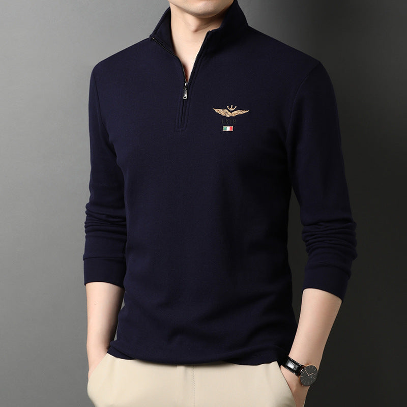Autumn Men's Half-High Collar Long-Sleeved T-Shirt Business Casual Base Shirt Thin Clothes Men's Embroidered Loose Polo Shirt