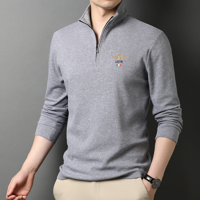 Autumn Men's Half-High Collar Long-Sleeved T-Shirt Business Casual Base Shirt Thin Clothes Men's Embroidered Loose Polo Shirt