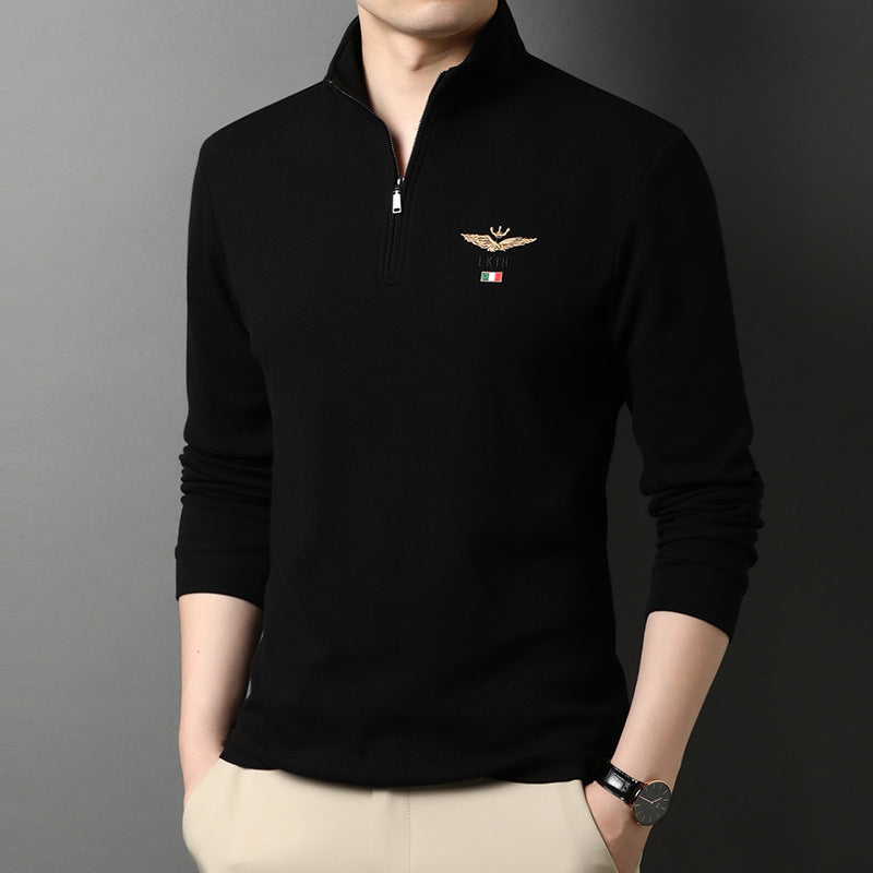 Autumn Men's Half-High Collar Long-Sleeved T-Shirt Business Casual Base Shirt Thin Clothes Men's Embroidered Loose Polo Shirt