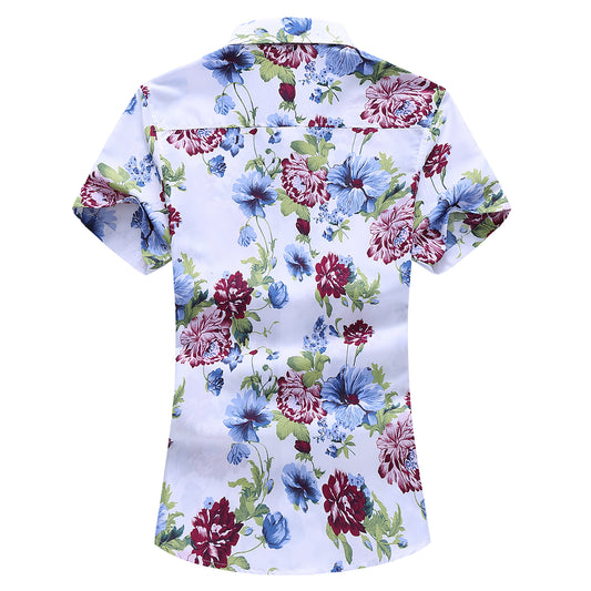 Casual printing and oversized men's short sleeved casual shirt trend versatile men's clothing