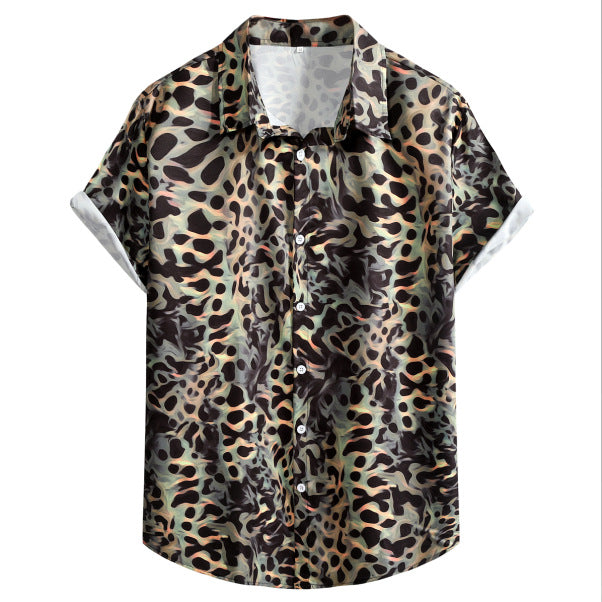 2023 Foreign Trade AliExpress Summer New Men's Loose Printed Large Size Fashionable Casual Beach Style Short Sleeve Shirt