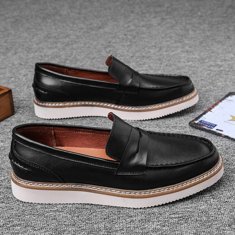 Men's Loafers Breathable Top Layer Cowhide Business Men's Shoes Round Toe Thick-soled Casual Shoes Non-slip Retro Yacht Shoes