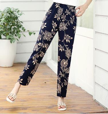2020 summer new thin elastic waist middle-aged nine large size loose high waist mother casual pants female harem pants