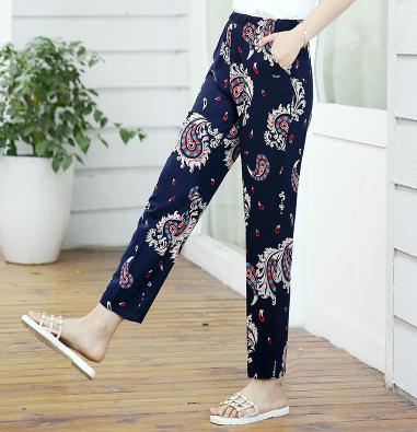 2020 summer new thin elastic waist middle-aged nine large size loose high waist mother casual pants female harem pants