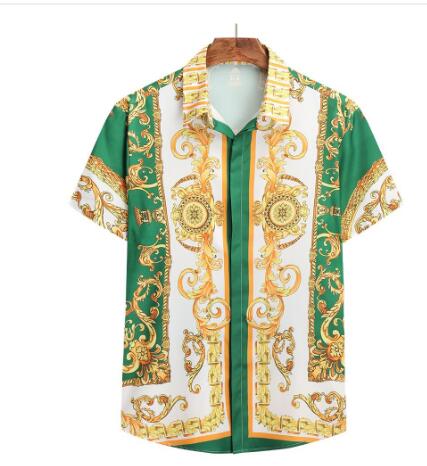 Foreign trade 2024 Summer new European and American plus size men's short sleeve court retro digital printing shirt shorts suit