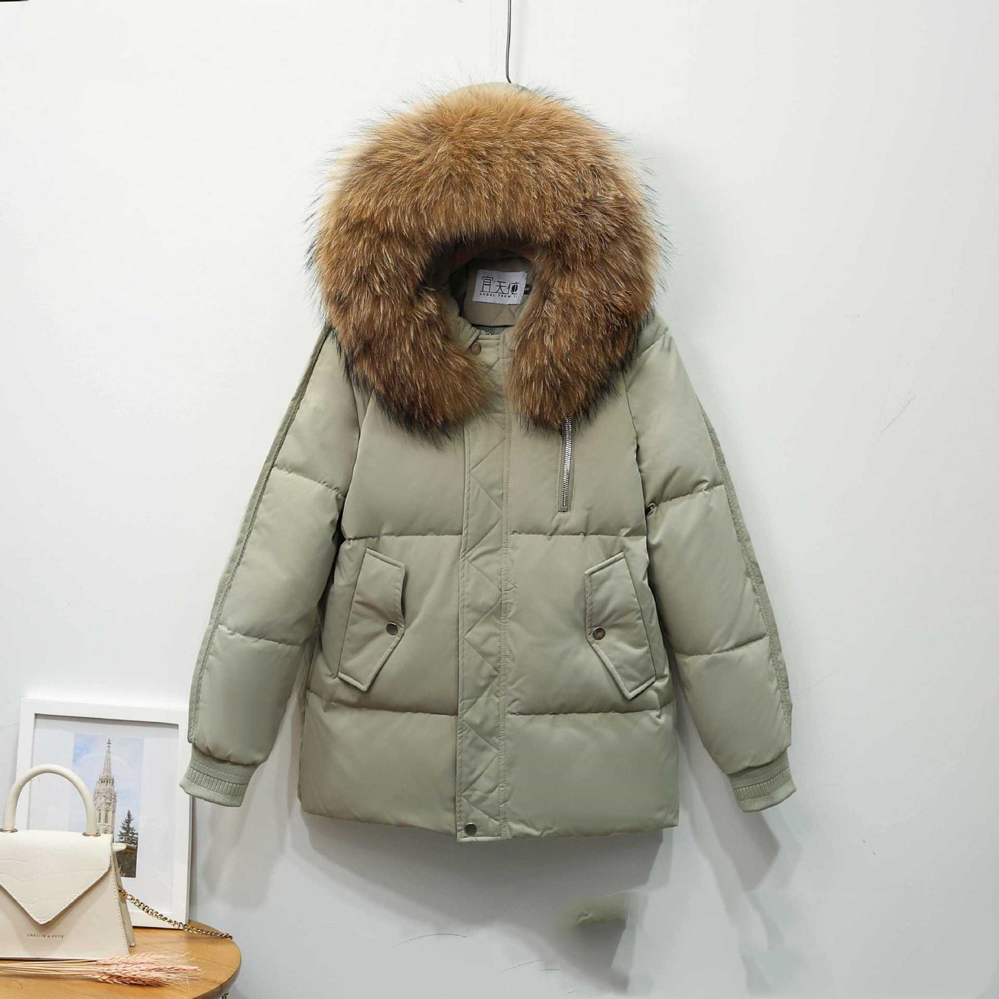 Down Jacket Women's Short Style Show Thin Big Hair Collar Coat Women
