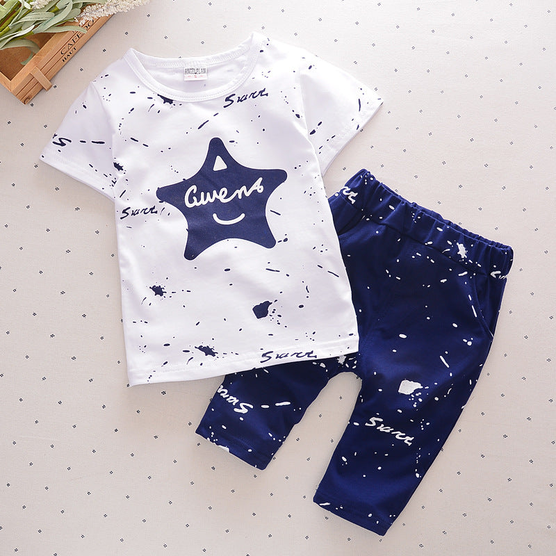 Five-pointed star short-sleeved pants boys suit children's clothing summer children's two-piece children's clothing Korean version