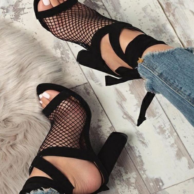 2020 Women Sandals Mesh Sexy Pumps High Heel Open Toe Ankle Strap Female Party Wedding Sandals Women Shoes Lace Up