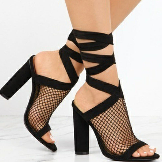 2020 Women Sandals Mesh Sexy Pumps High Heel Open Toe Ankle Strap Female Party Wedding Sandals Women Shoes Lace Up