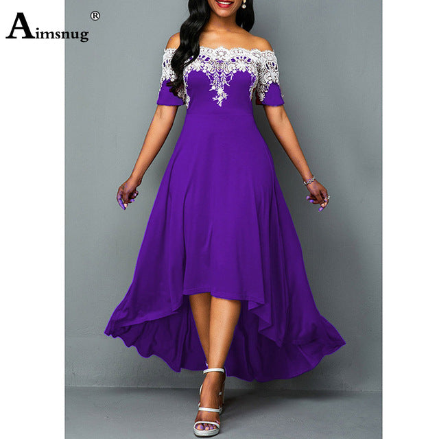 2023 europeo americano taglia 5xl donna elegante lungo Maxi vestito Slash Neck Party abiti da sera signore Vintage Splice Lace Dress